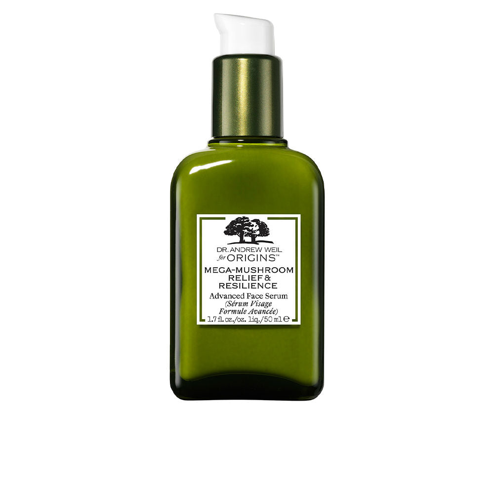 Glass dropper bottle of calming mushroom face serum, 30 ml, botanical oil blend