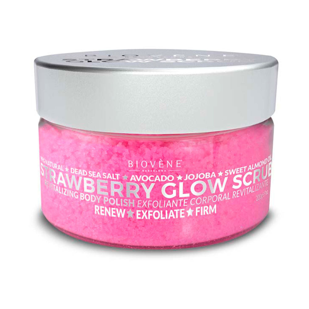 Jar of pink sea-salt body scrub with creamy oils, 200 g