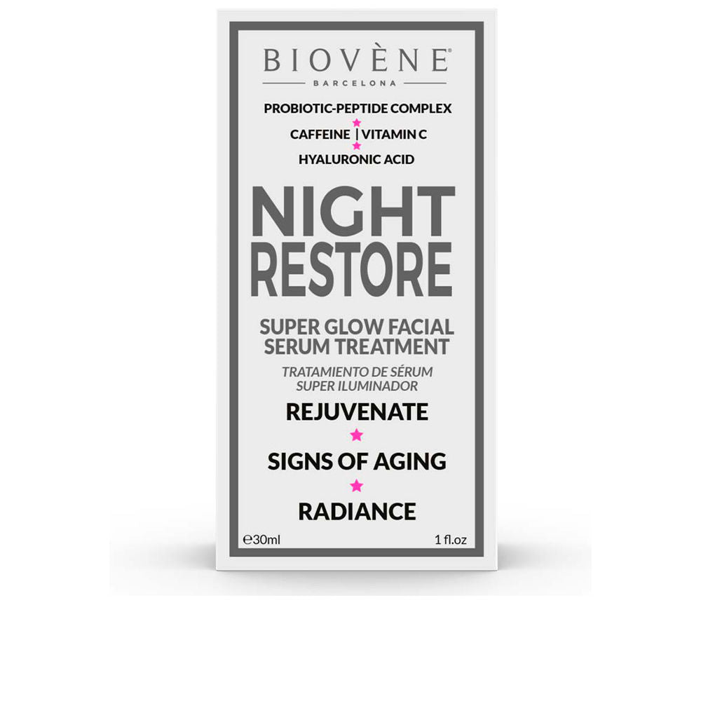 30 ml amber glass bottle of night peptide serum with dropper, labelled Super Glow