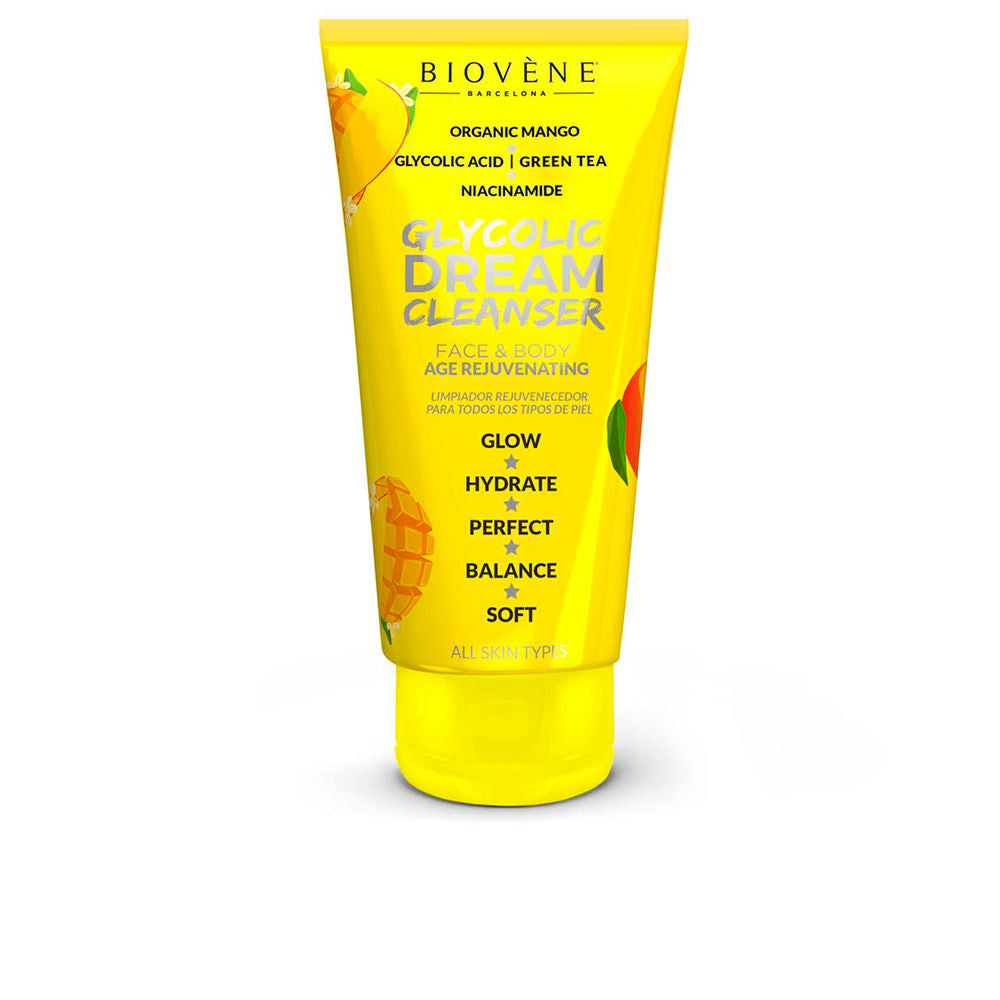 200 ml tube of glycolic mango exfoliating cleanser, for face and body