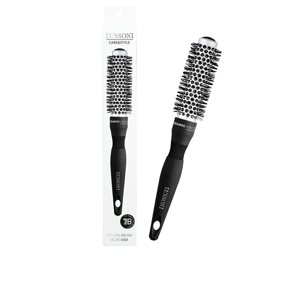 25 mm ceramic ionic round styling brush with nylon bristles and ergonomic handle