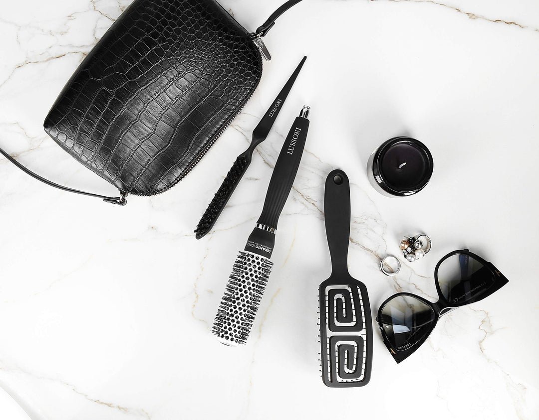 33 mm ceramic round styling brush with nylon bristles and lightweight handle
