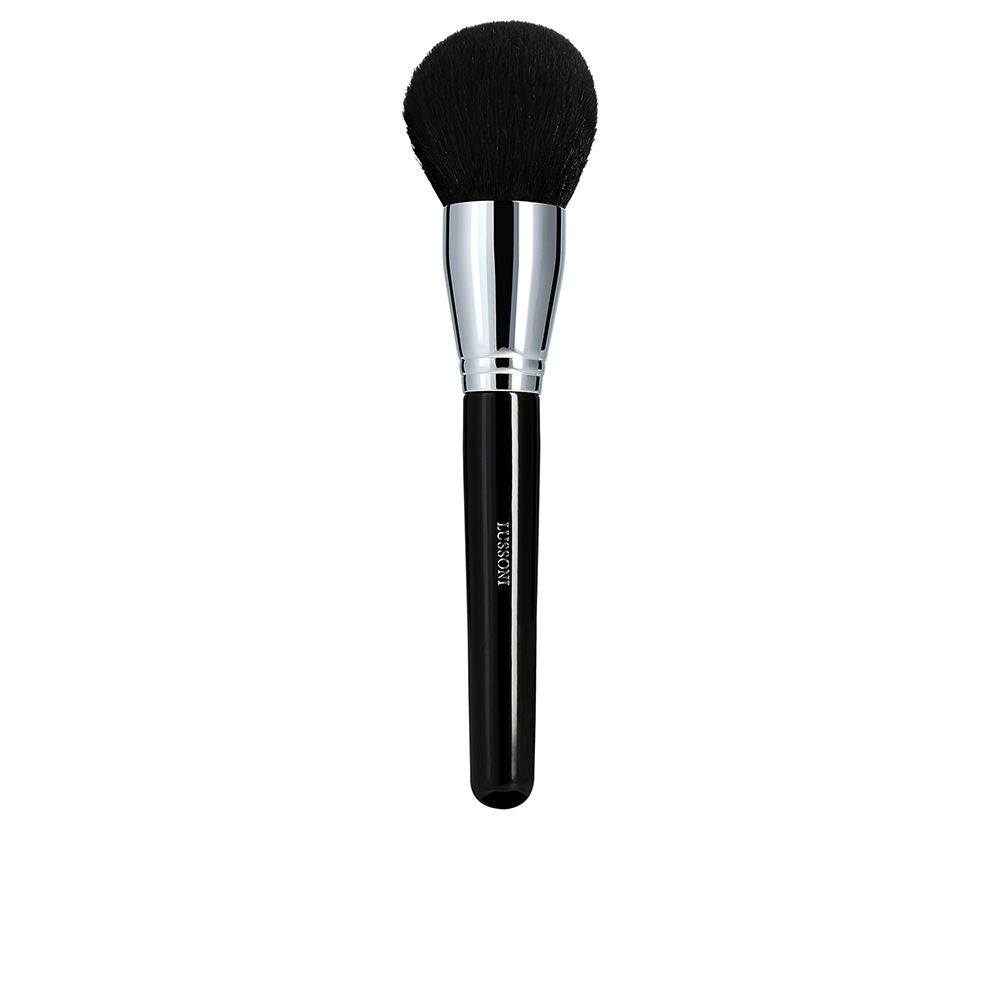 Large rounded powder brush with mixed goat and taklon fibres, copper ferrule, wooden handle