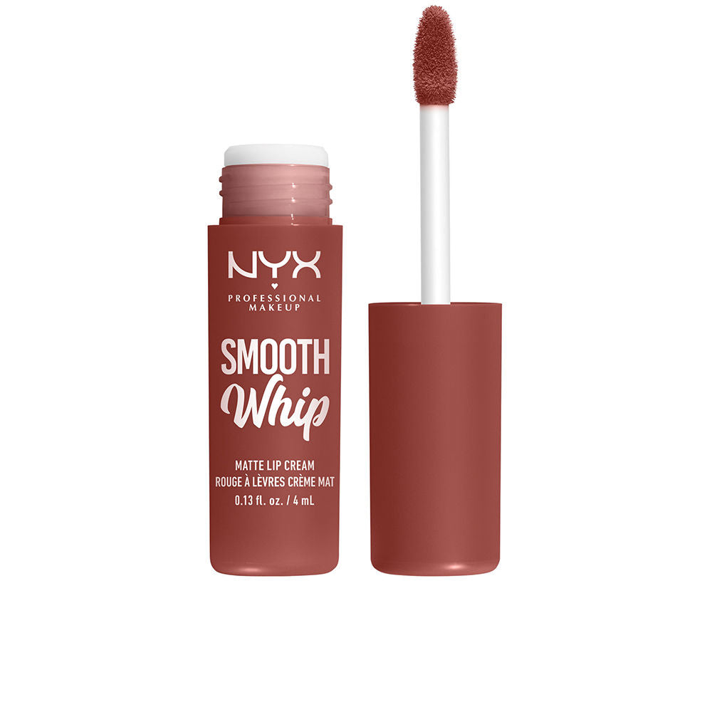 Matte whipped lip cream in cocoa brown, 4 ml tube with doe-foot applicator