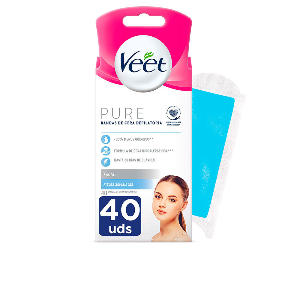 Pack of facial wax strips and finishing wipes for sensitive skin, 40 units