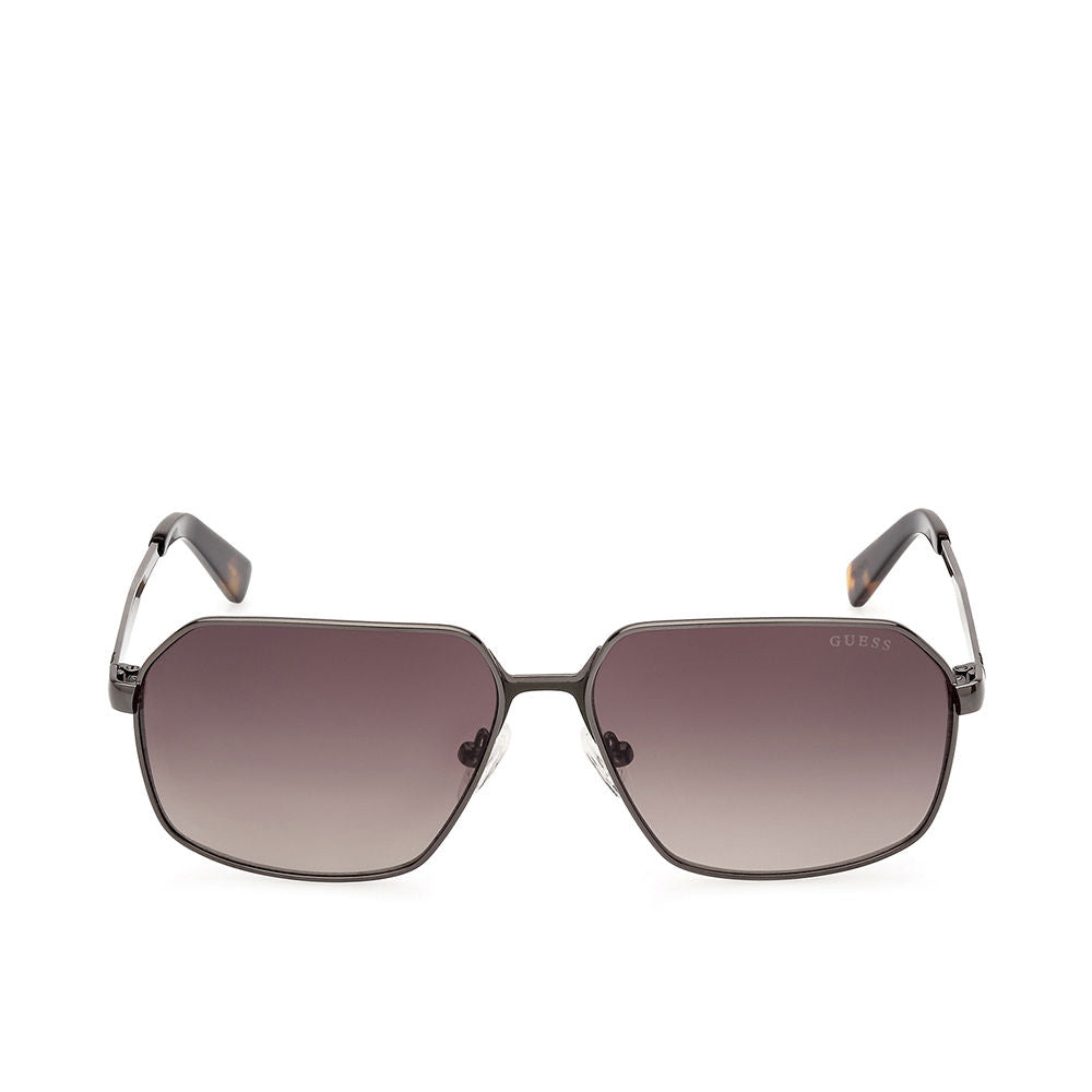 Shiny metal geometric sunglasses for Man with gradient brown lenses, 58 mm