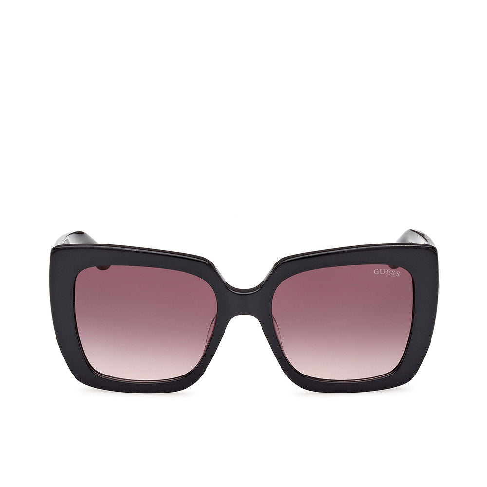 Glossy black square acetate sunglasses with burgundy gradient lenses, 53 mm