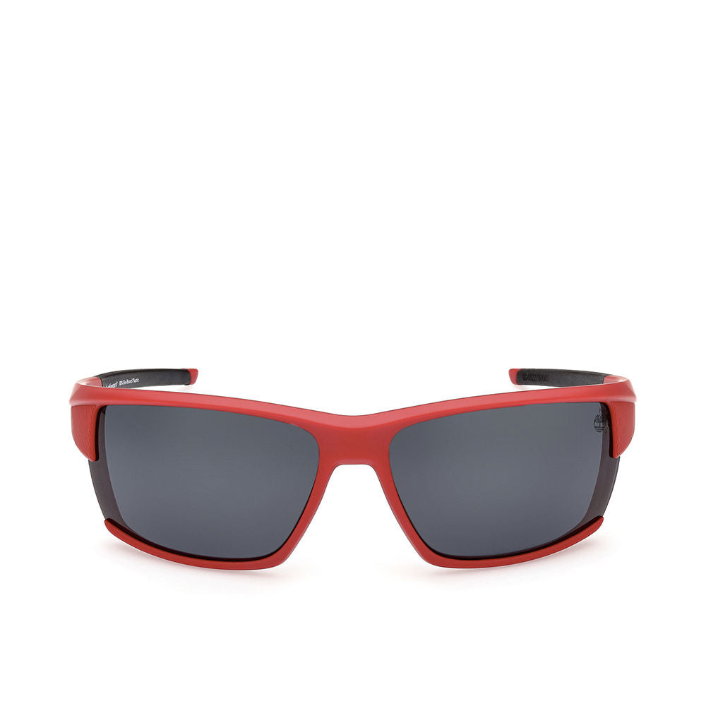 Man's matte red rectangular sunglasses with dark polarised lenses, 68 mm