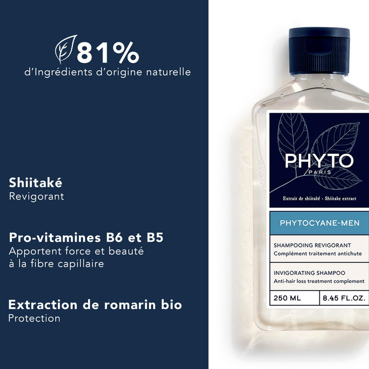 250 ml shampoo bottle; revitalising shiitake formula for Man; silicone-free