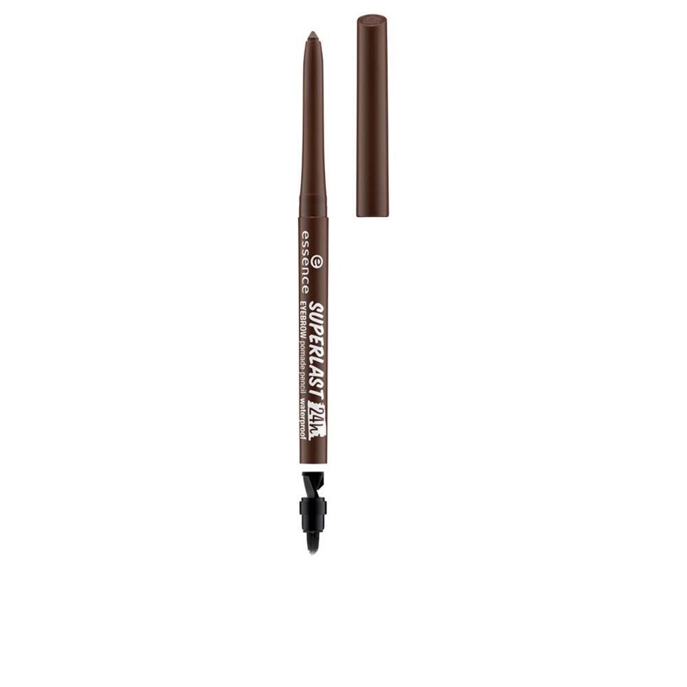 Slim waterproof brow pencil with built‑in sharpener and silicone brush, brown shade