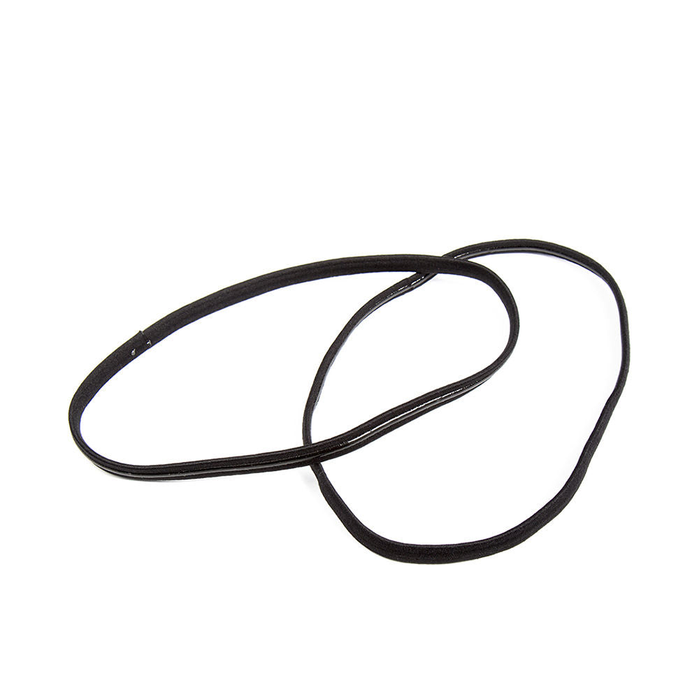 Inca Pair of black, minimalist elastic fabric headbands with thin silicone-lined grip, handcrafted detail