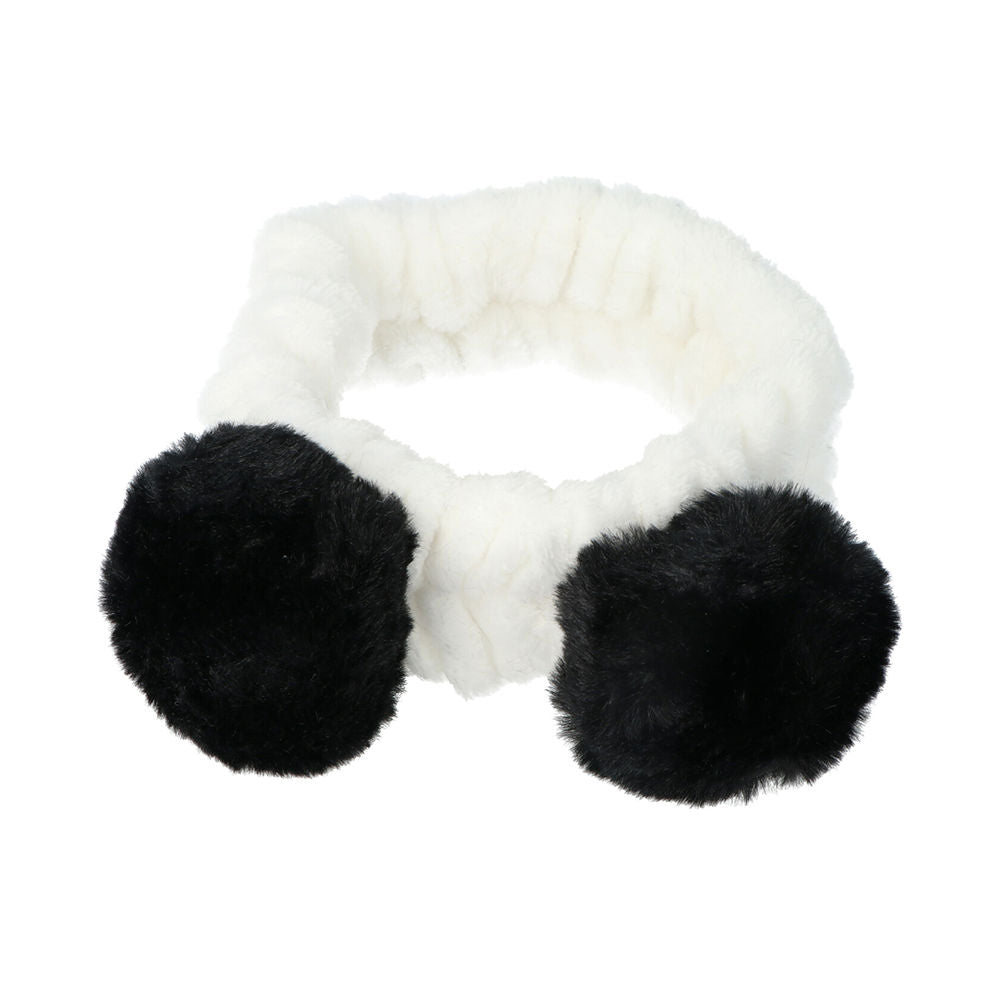 Plush Inca panda ear headband for babies and toddlers, soft black and white design