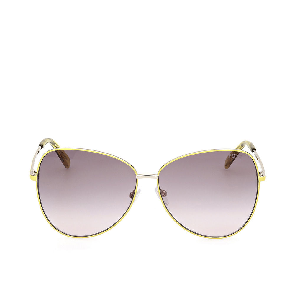 Yellow metal butterfly sunglasses with gradient brown lenses, 61 mm lenses, Women
