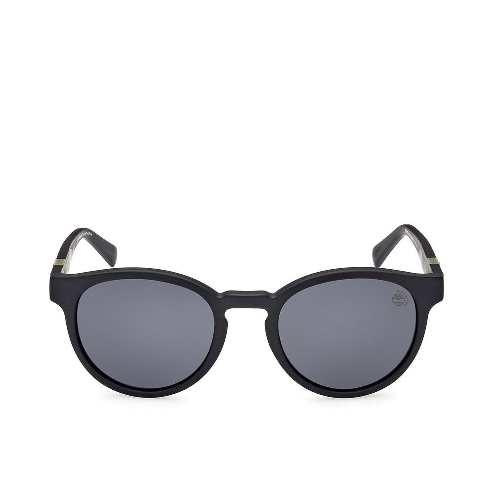 Matte black round sunglasses with polarised grey smoke lenses, 51 mm lenses, 145 mm temples