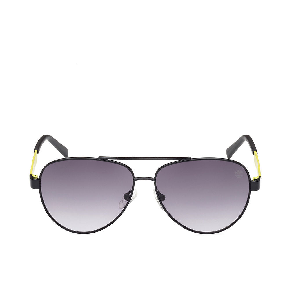 Timberland Black metal aviator sunglasses with gradient gray lenses, double bridge and yellow temple tips