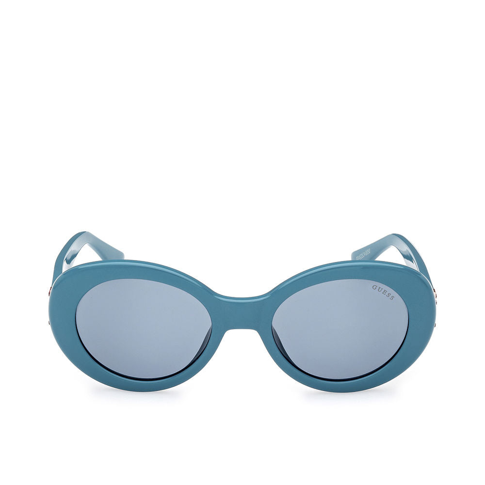 Turquoise oval injected-acetate sunglasses with blue lenses, 51 mm lens diameter
