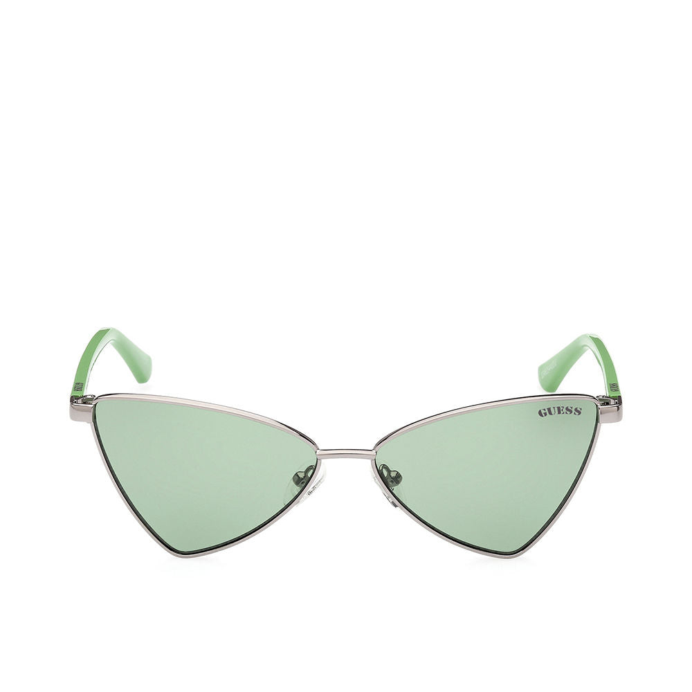Silver geometric metal sunglasses for Women with green-tinted lenses, 55mm lenses