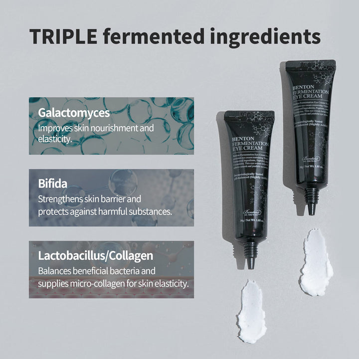 30 ml jar of fermentation eye cream with rich cream texture, peptides and ceramides