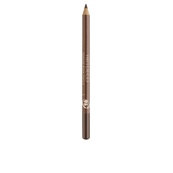 Slim wooden brow pencil with creamy jojoba core, recyclable cap, natural-brown shade