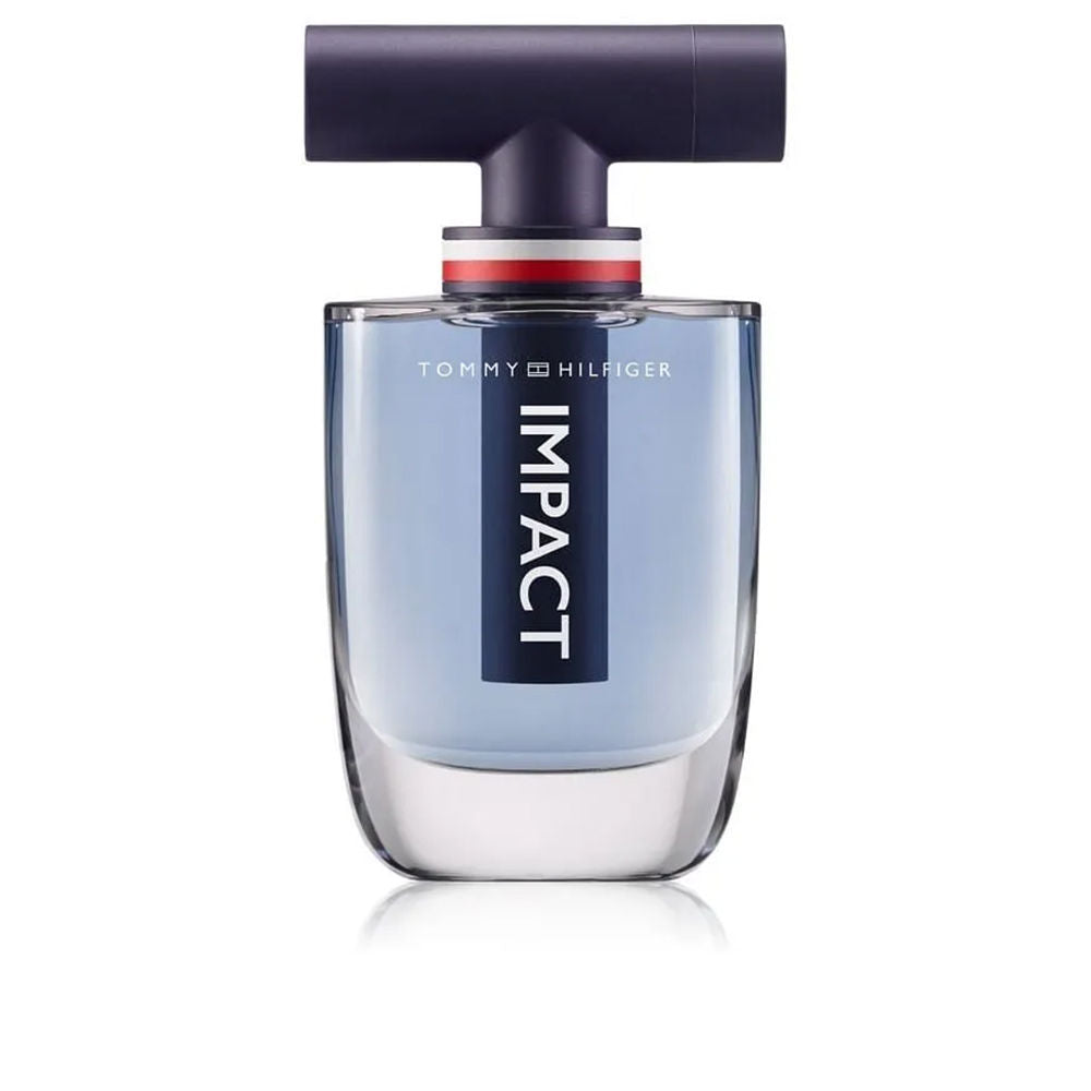 Blue-tinted T‑shaped perfume bottle, 100 ml, woody-citrus fragrance for Man