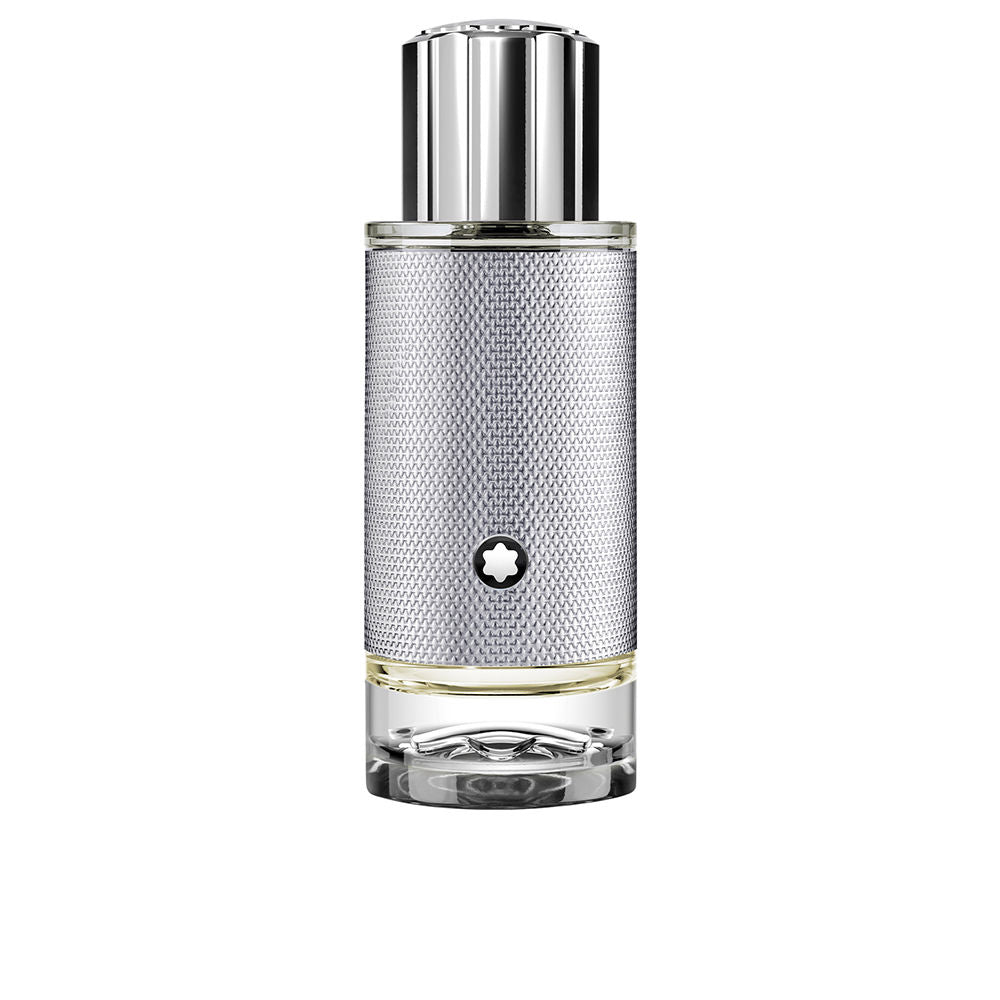 100 ml amber-woody eau de parfum bottle with textured silver sleeve
