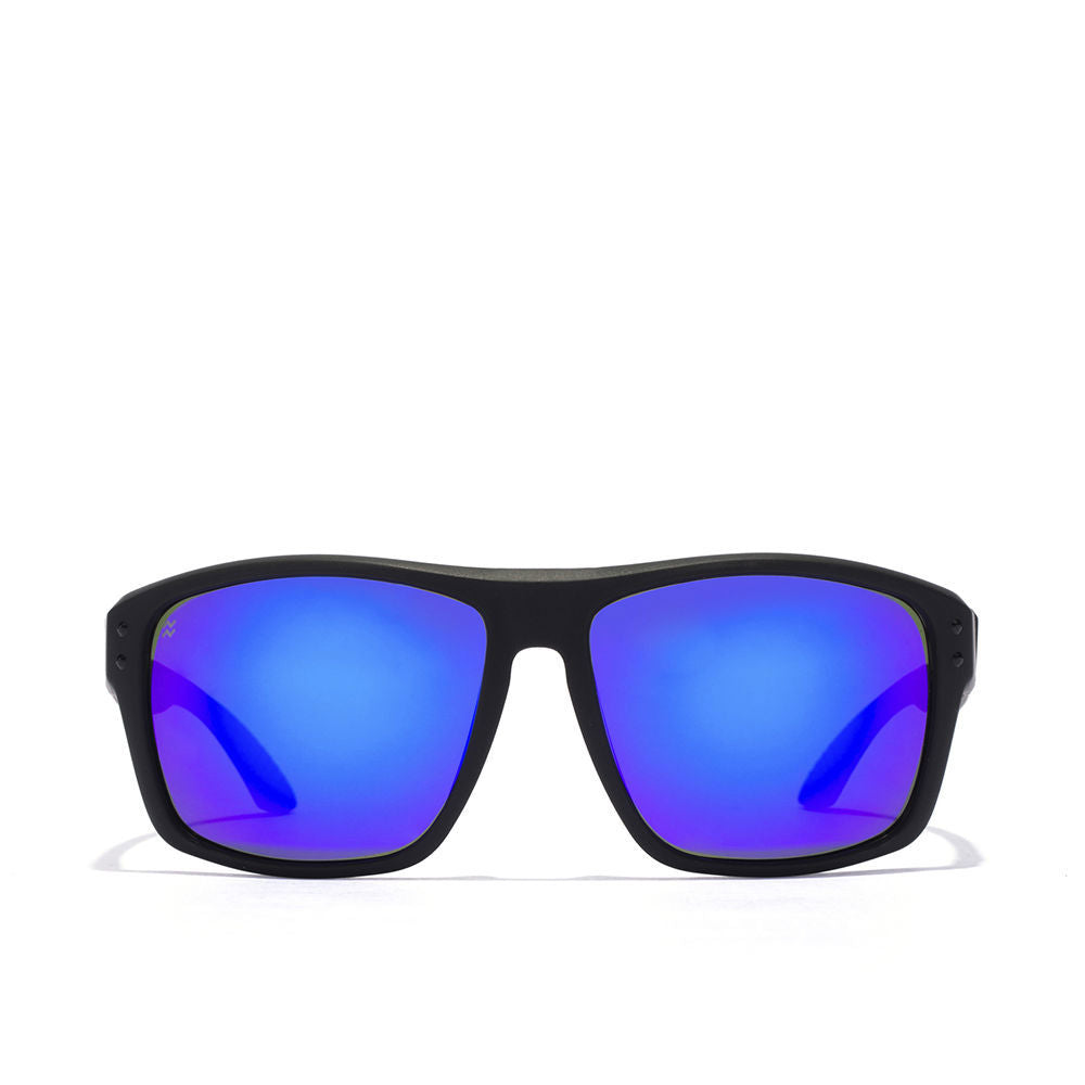 Black square unisex sunglasses with polarised lenses, nylon frame, 58 mm bridge