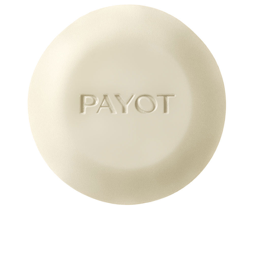 Round beige solid shampoo bar with subtle texture, 80 g, eco format