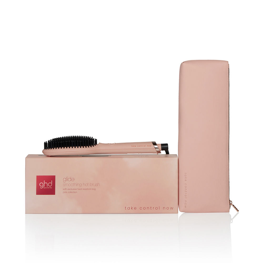 ghd Glide electric straightening brush in pink, ergonomic bristles and sleek profile