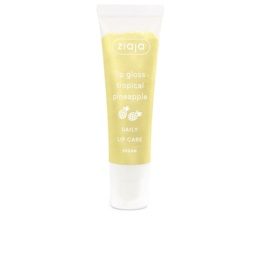12 ml tropical pineapple lip gloss in sleek clear tube, creamy golden shine