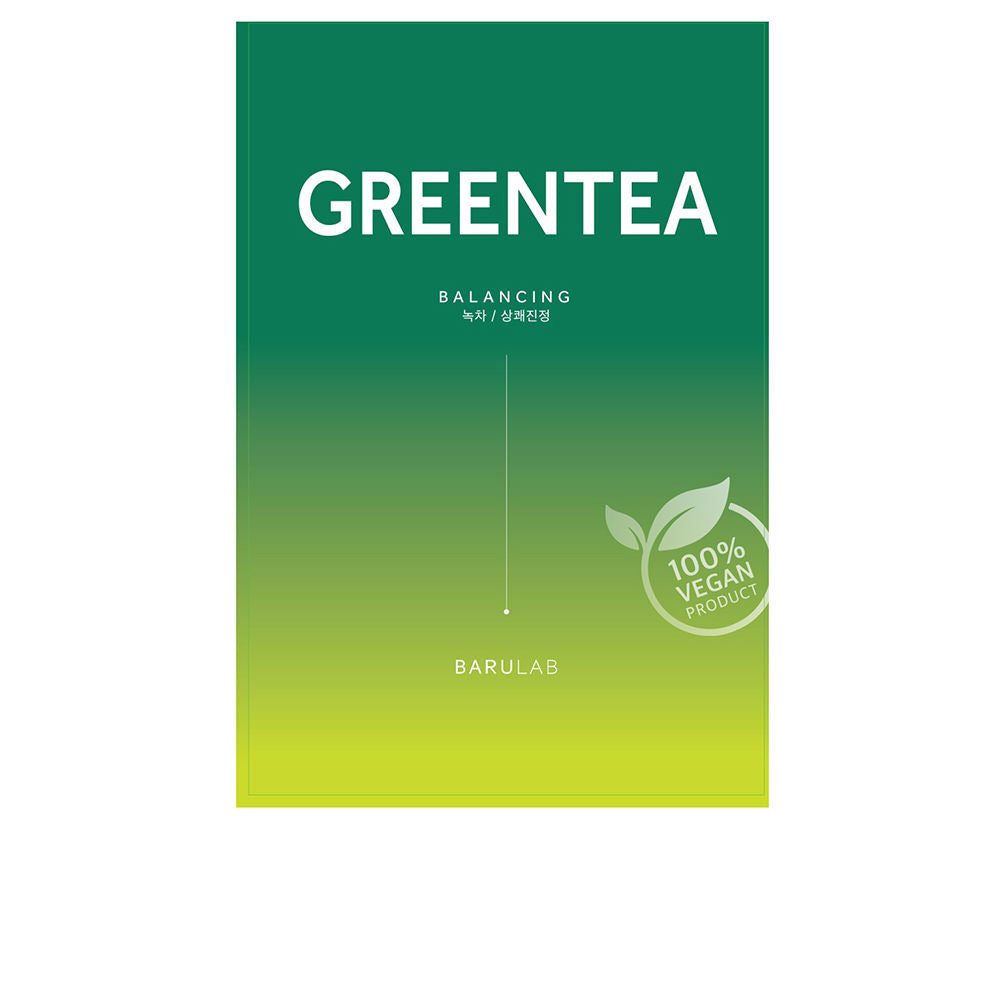 Small 23 g tube of green tea balancing cream mask, white packaging, botanical accents