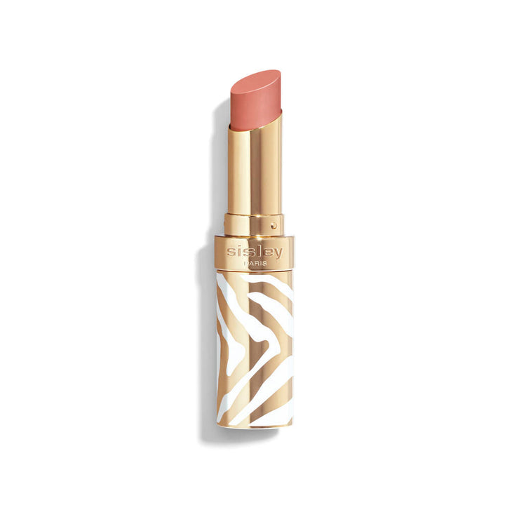 Rechargeable glossy lipstick in white and gold zebra case, 3 g, sheer rosy shade