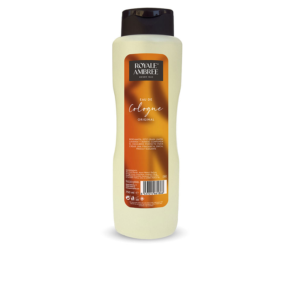 Clear 750 ml bottle of citrus‑herb eau de cologne, Unisex
