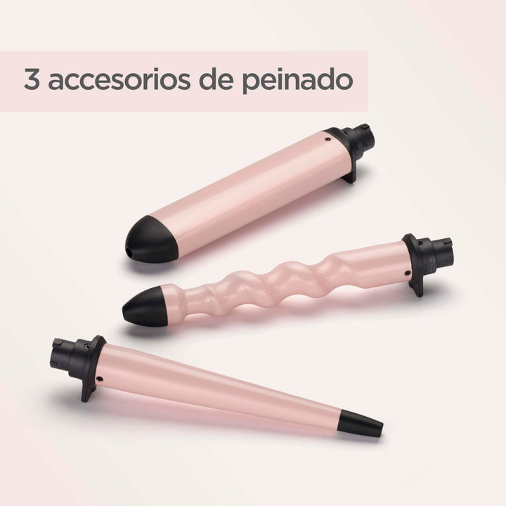 Three‑barrel curling wand set with ceramic barrels and locking mechanism, Unisex styling tool