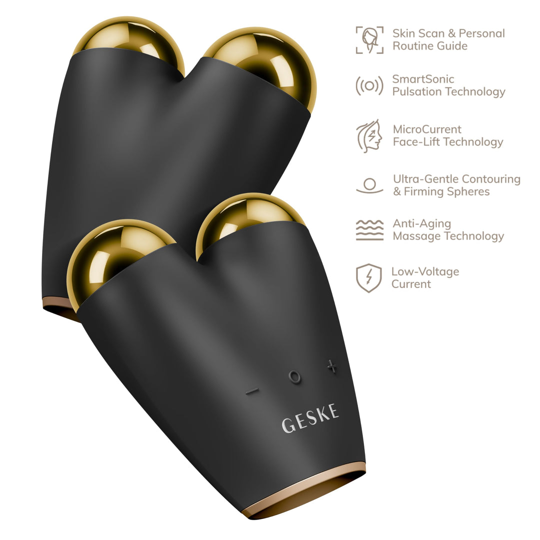 Black 6‑in‑1 microcurrent face‑lift pen with contour spheres and SmartApp guidance