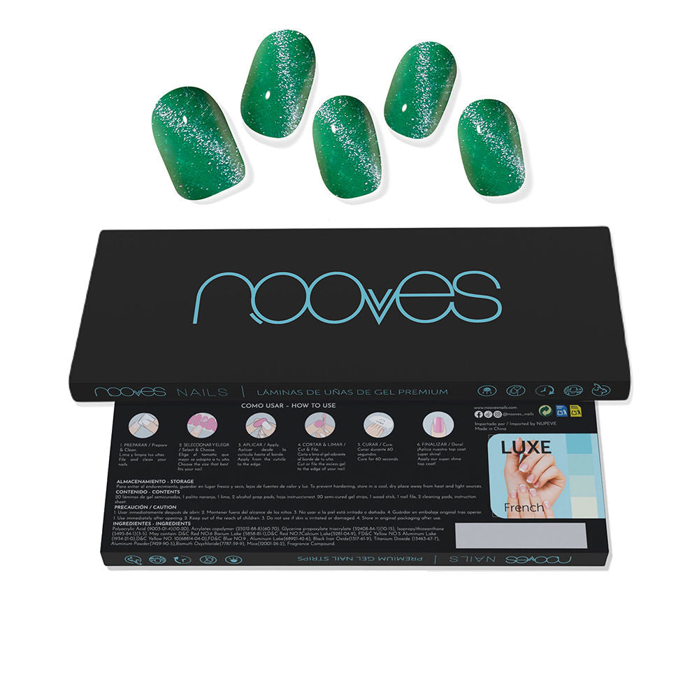 Green cat-eye jade gel nail strips, 20-piece self-adhesive set