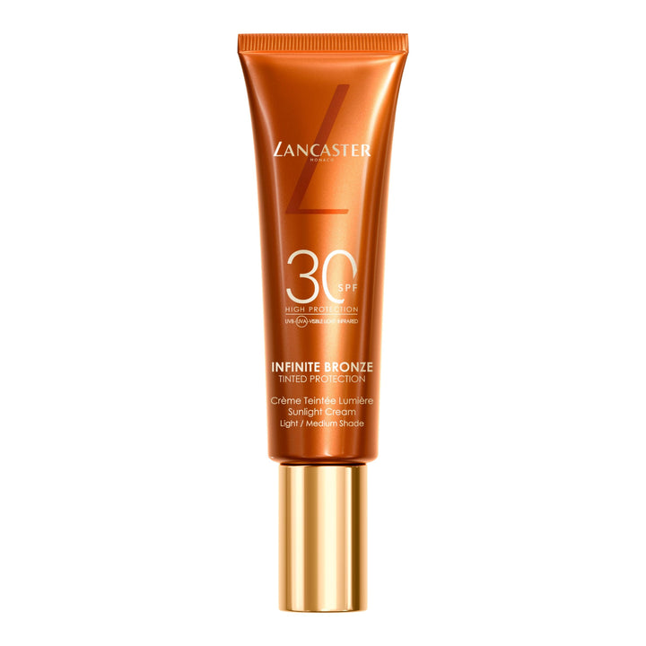 50 ml tinted SPF 30 hydrating sun cream in light shade, compact tube