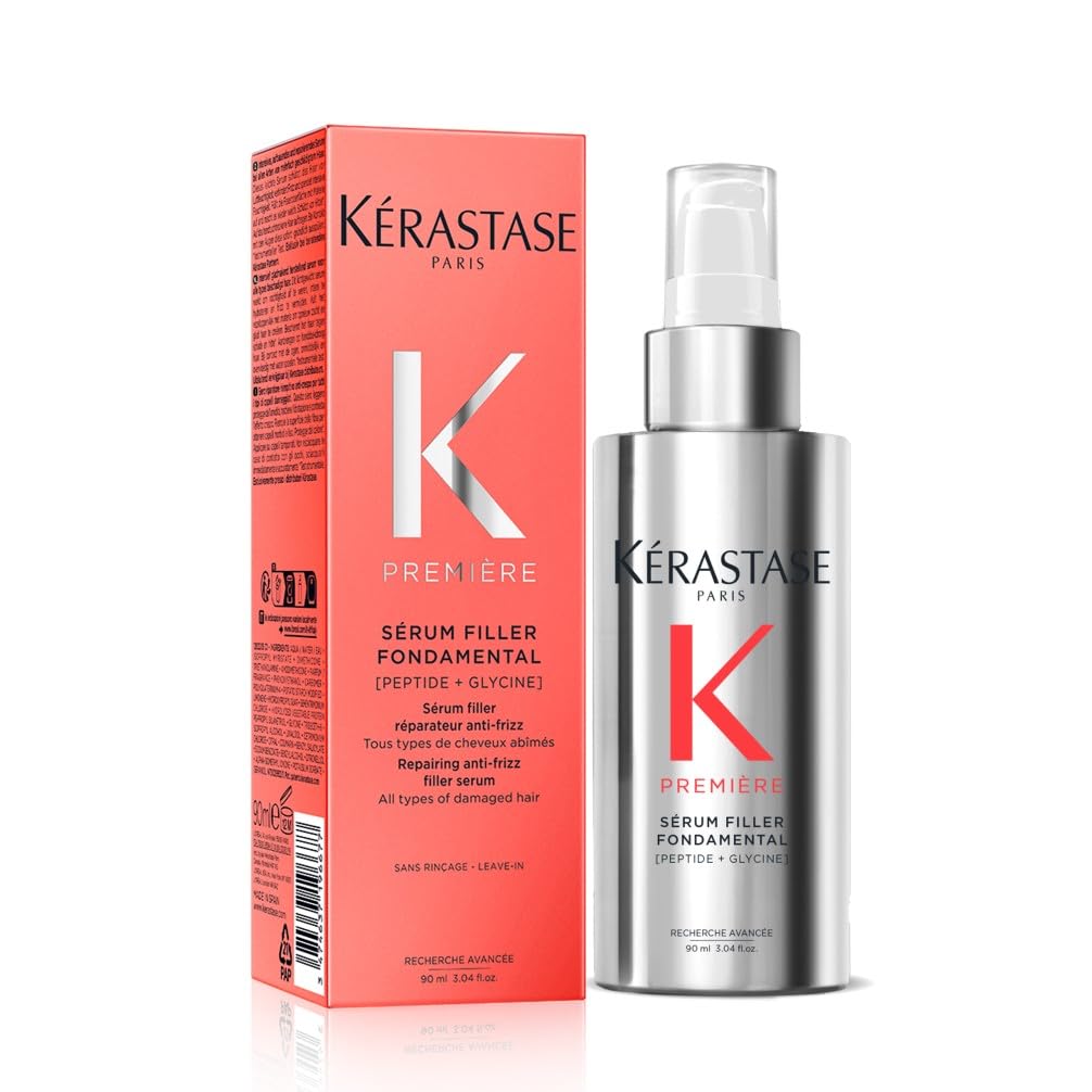 90 ml creamy anti‑frizz hair serum in pump bottle, glossy finish