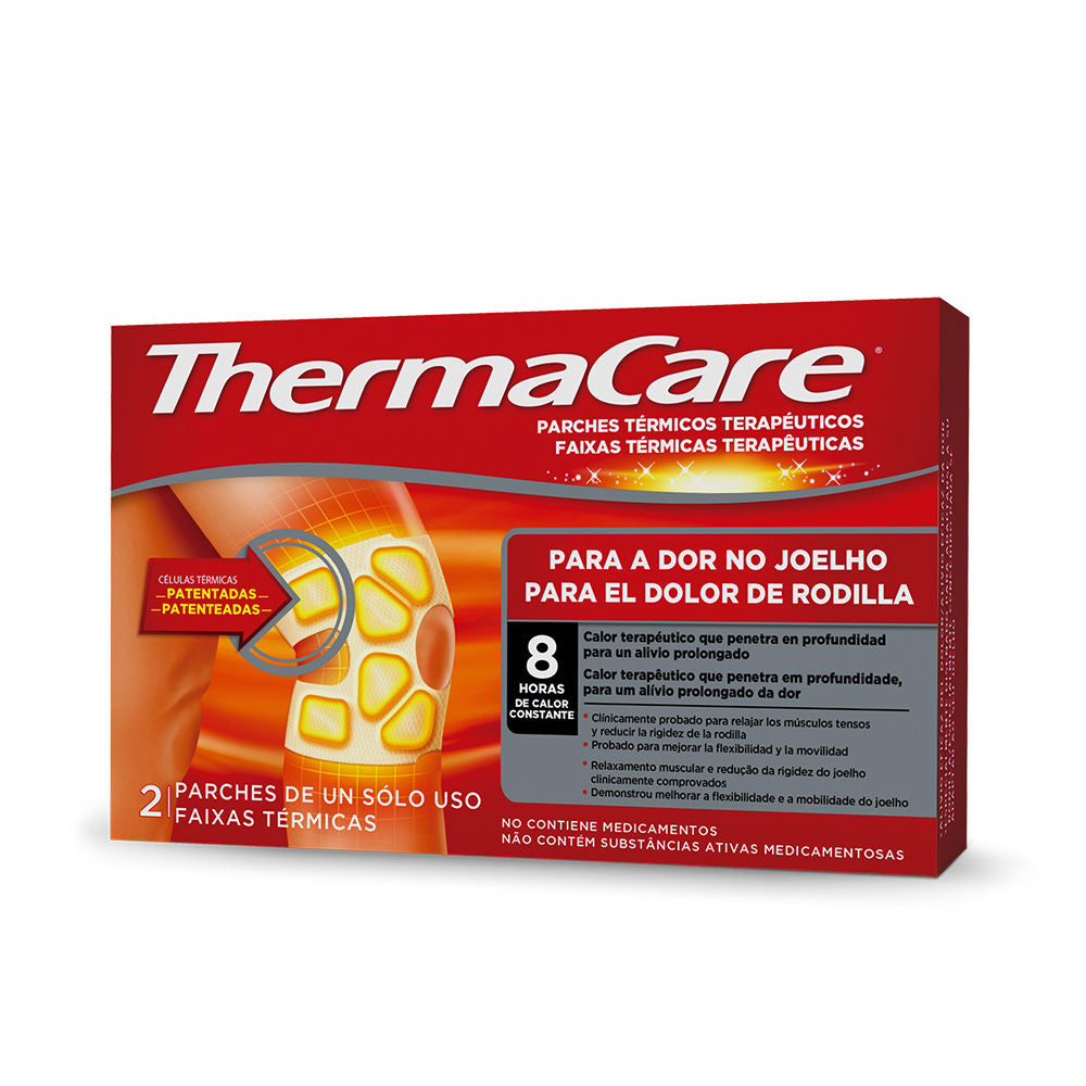 ThermaCare knee thermal patch with multiple heat cells designed to wrap the knee