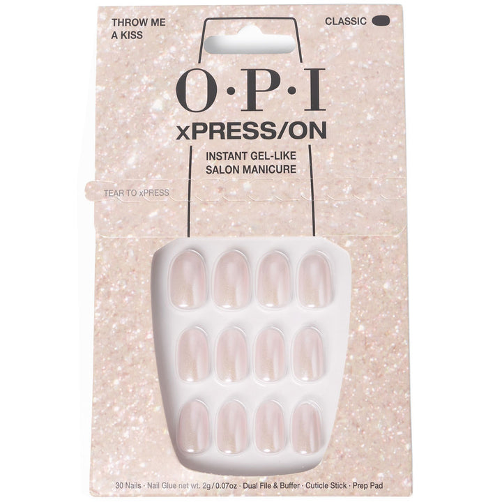 Boxed set of 30 gel‑finish press‑on nails with adhesive and tools
