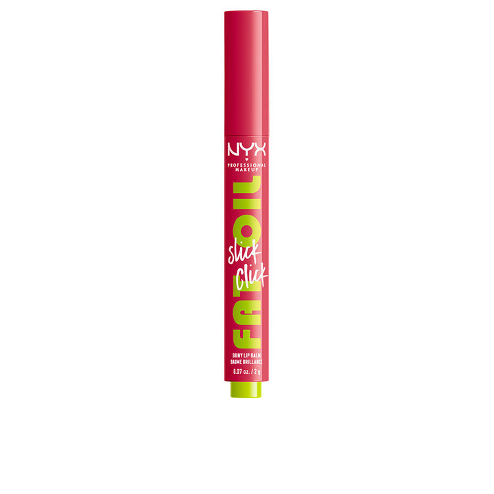 Nyx Professional Make Up Shiny red and green lip balm stick with click applicator, glossy finish and compact silhouette