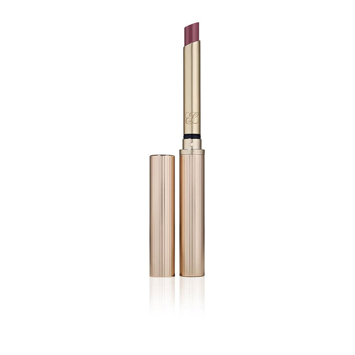 Rosy gold high‑sheen lipstick in ribbed rose‑gold case, single bullet shown