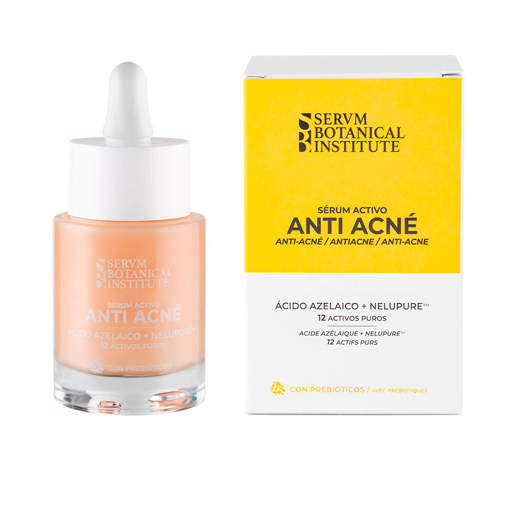 Servm Botanical Institute Peach, white, and yellow minimalist glass serum bottle with plastic dropper cap and cardboard box