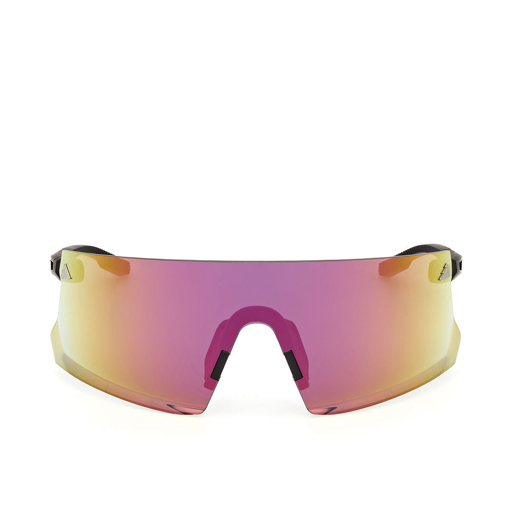 Marcolin shield sunglasses in pink gradient with yellow-orange hues, single wraparound mirrored lens, nose pads.