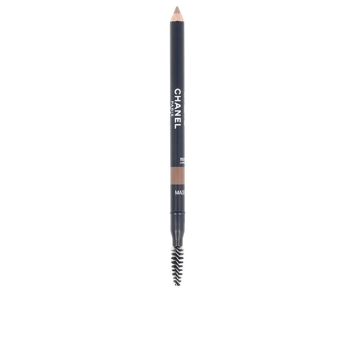 Chanel Slim eyebrow pencil with brown-tipped black shaft, spoolie brush, printed brand name, wood or plastic body.