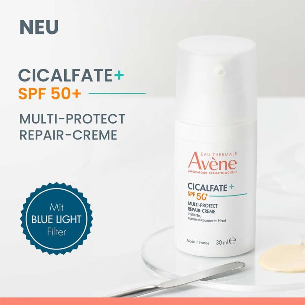 Avène White sunscreen cream tube with orange logo, black text reading SPF 50+, small portable size