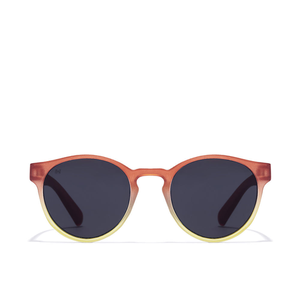 Children’s round polycarbonate sunglasses in translucent orange and dark grey, 42 mm lenses