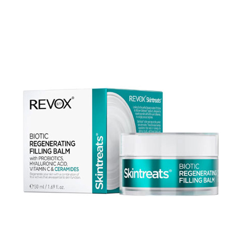 Revox B77 White and teal plastic jar with clear lid and labeled box, neatly styled on neutral background