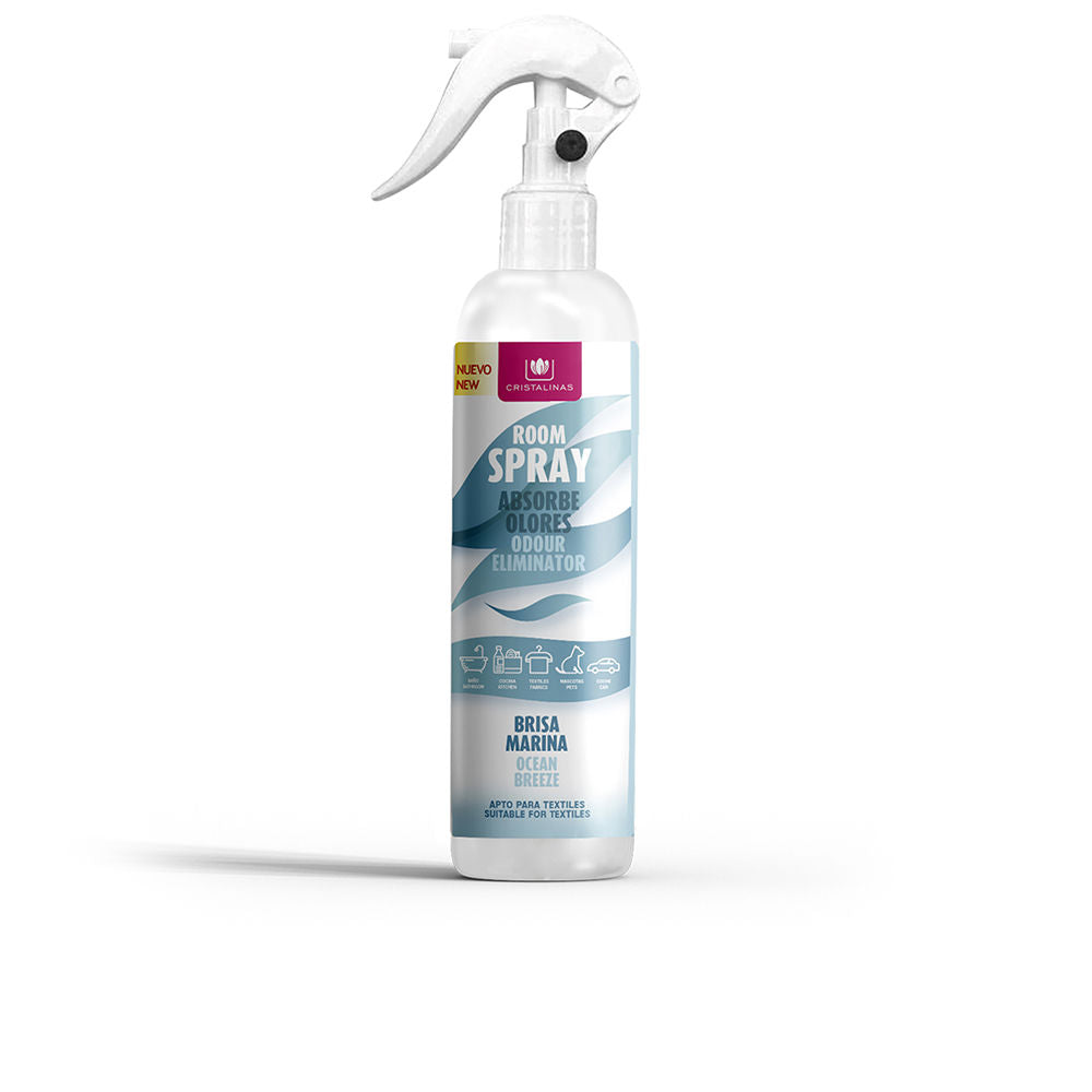 Cristalinas Seabreeze Air Mist bottle delivering a clean, coastal scent to a room