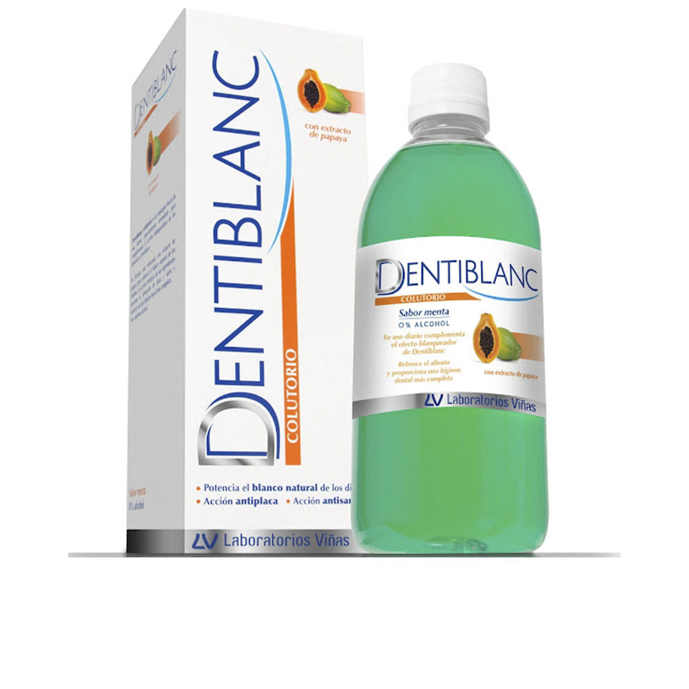 Bottle of Dentiblanc alcohol‑free mint mouthwash for fresher breath