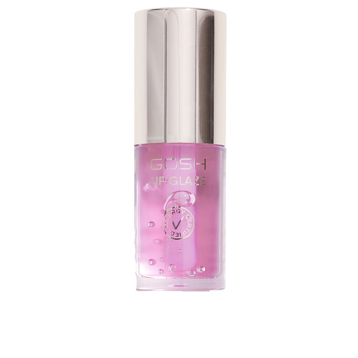 Gosh Sheer pink lip gloss in transparent bottle with silver cap, visible bubbles and printed text on bottle